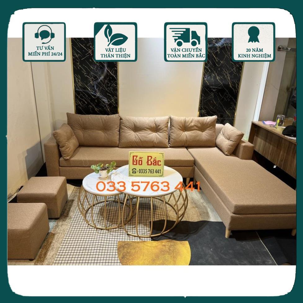 Ghế sofa góc L kích thước 2m4x1m6 khung gỗ tự nhiên bọc đệm nỉ với hơn 100 màu sắc tùy chọn