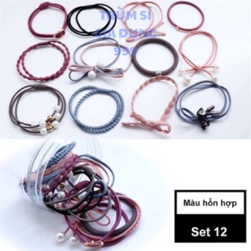 hộp 12 dây cột tóc phong cách hàn quốc, phụ kiện tóc siêu đẹp