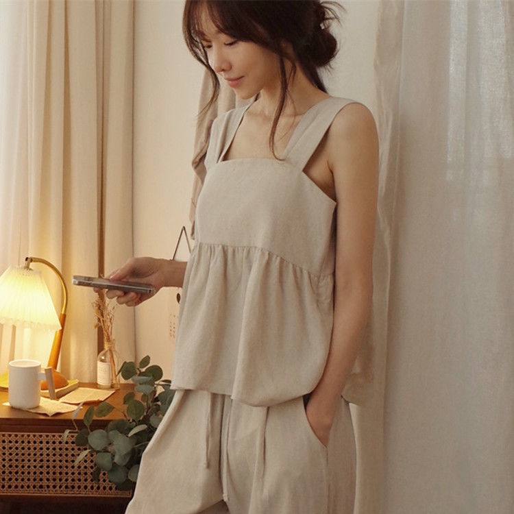 Áo Sơ Mi Không Tay Vải Lanh Cotton Hàn Quốc 175286 Áo Hai Dây Cổ Vuông Đính Nơ Đáng Yêu Cho Bé