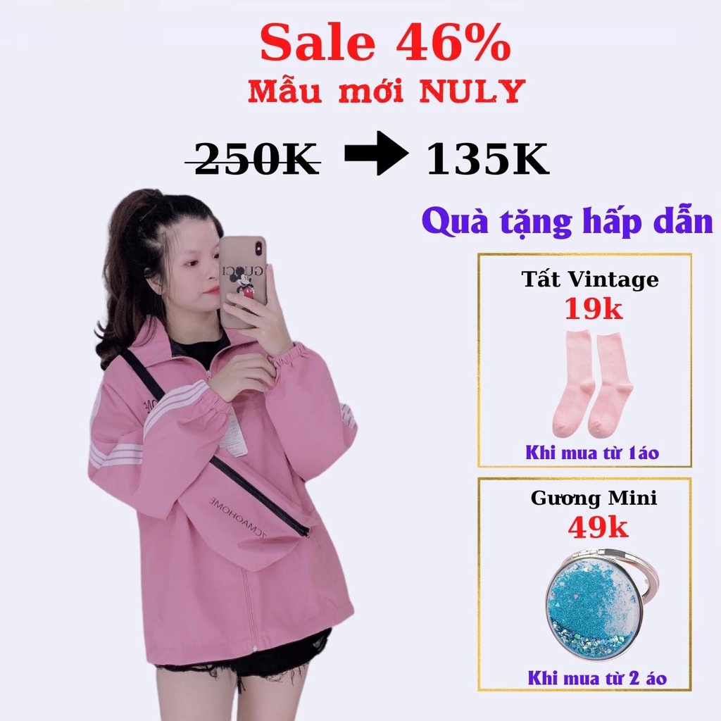 Áo gió nữ khoác Ulzzang đẹp 2 lớp phong cách Hàn Quốc kèm túi đeo chéo Oversize nhiều màu, chống nước NULY