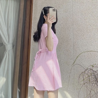 Đầm tweed tay ngắn phối nút (Freesize - 2 màu)