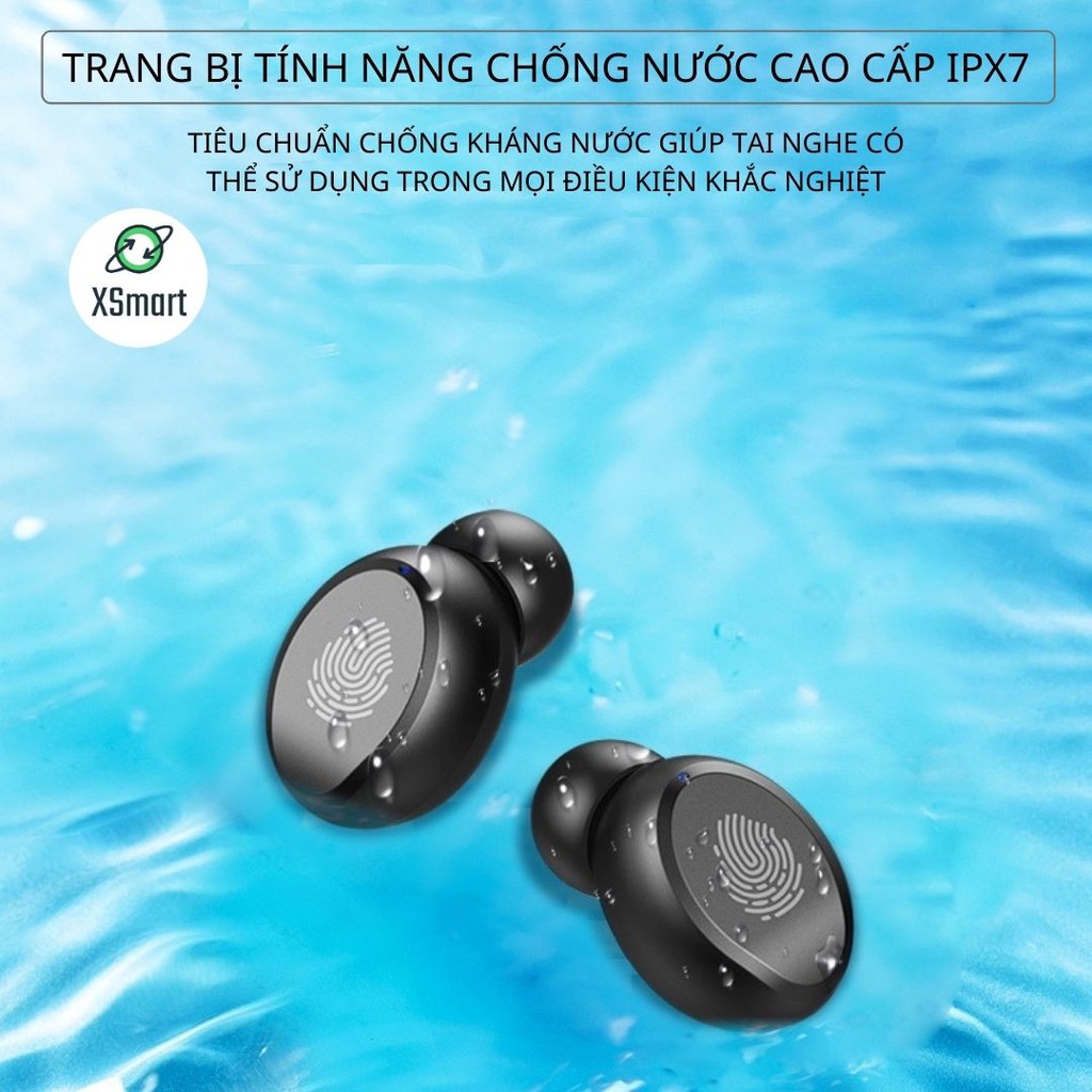 Tai nghe bluetooth không dây TW8 Bass mạnh, cảm ứng vân tay, có mic đàm thoại tương thích điện thoại, máy tỉnh bảng