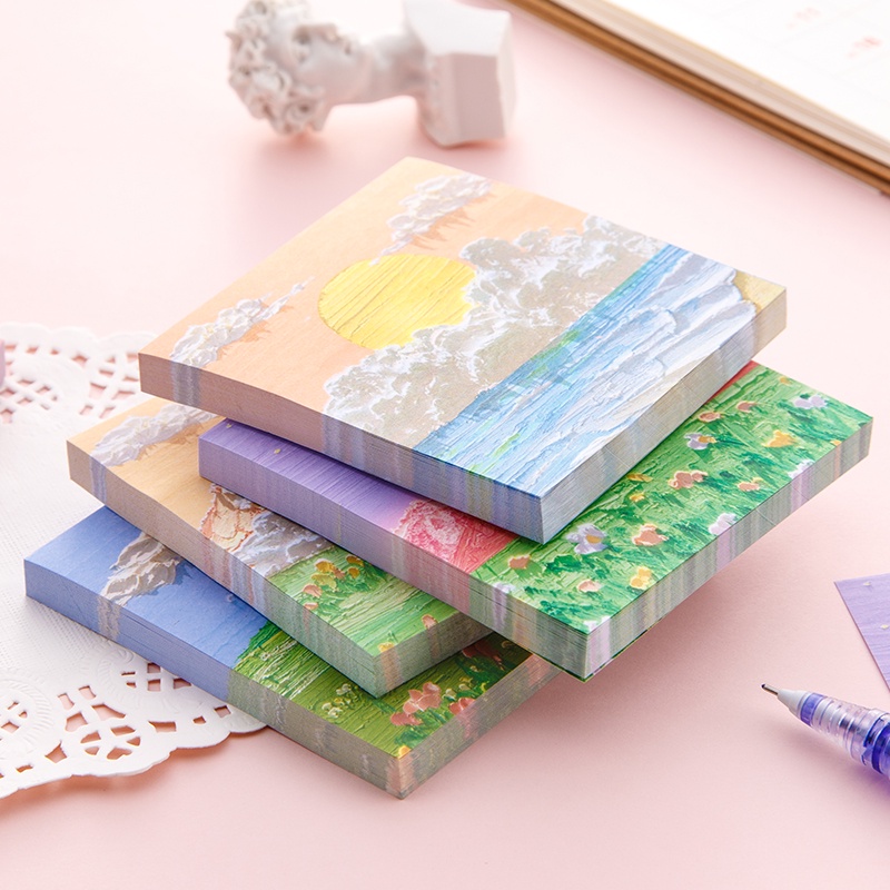 Set 80 giấy ghi chú hình tranh sơn dầu dễ thương