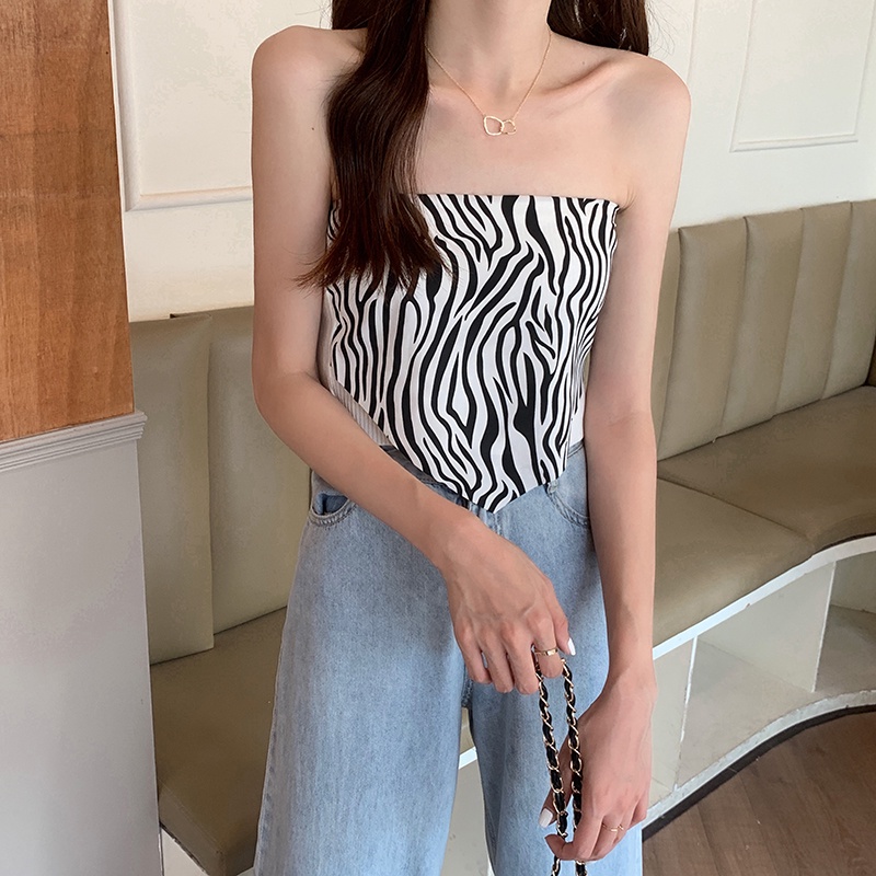 Sweet hot girl zebra pattern all-match slimming tube top stitching knitted vest