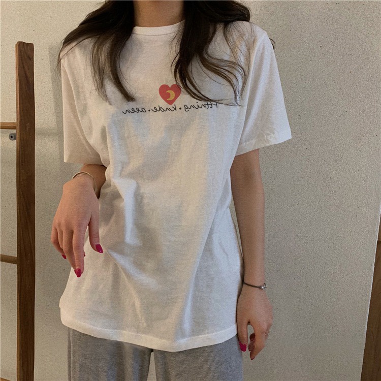 Áo thun SUXI ngắn tay cổ tròn in chữ đơn giản thời trang mùa hè cho nữ