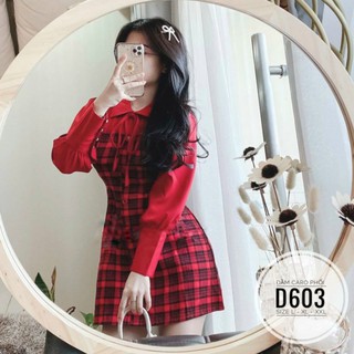 [Ảnh thật] 60-90kg BIGSIZE ĐẦM CARO PHỐI D603