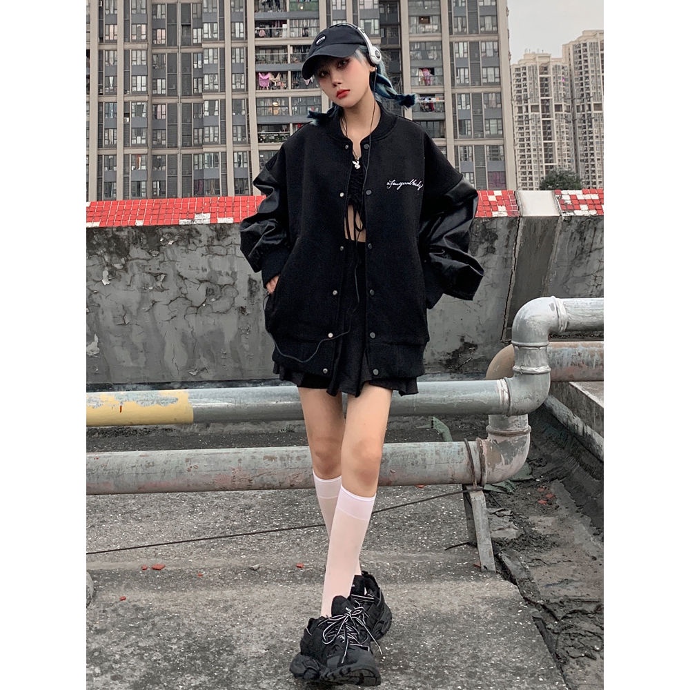 Áo khoác bomber da bóng chày dài tay thời trang nam nữ