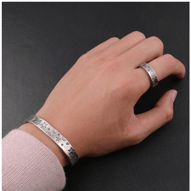 Nhẫn Nam TITAN Ngôi sao năm cánh Nụ cười Màu bạc Làm như cũ Cổ điển Làm bằng tay Thiết kế ban đầu NH-236