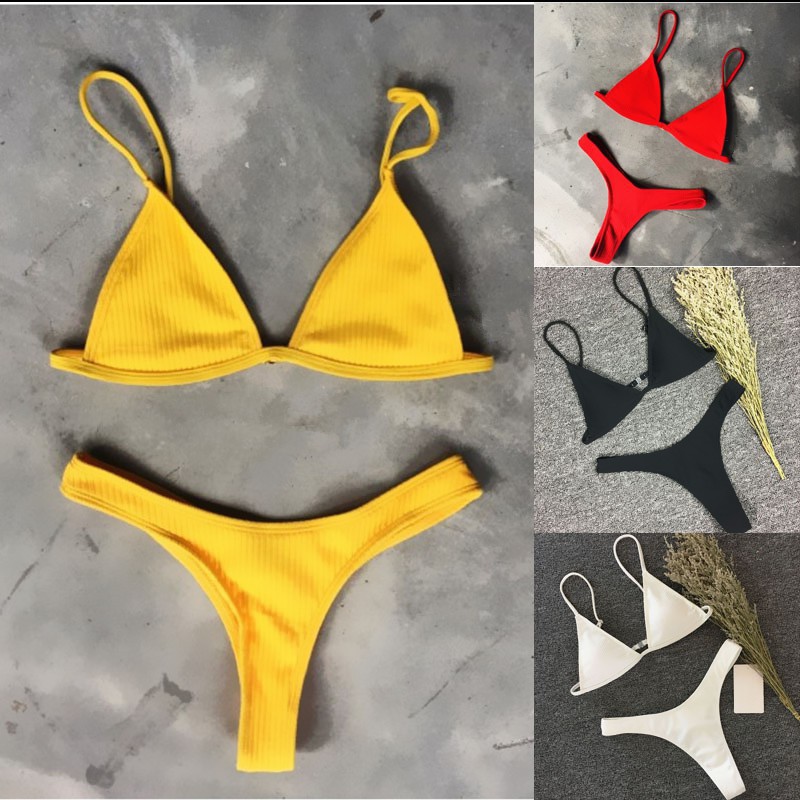 Bikini Dệt Kim Màu Trơn Gợi Cảm