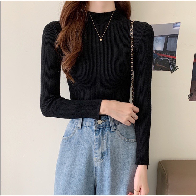 ÁO LEN TĂM CỔ 3 PHÂN , ÁO FREESIZE 4 màu nâu , đen , be , sữa | BigBuy360 - bigbuy360.vn