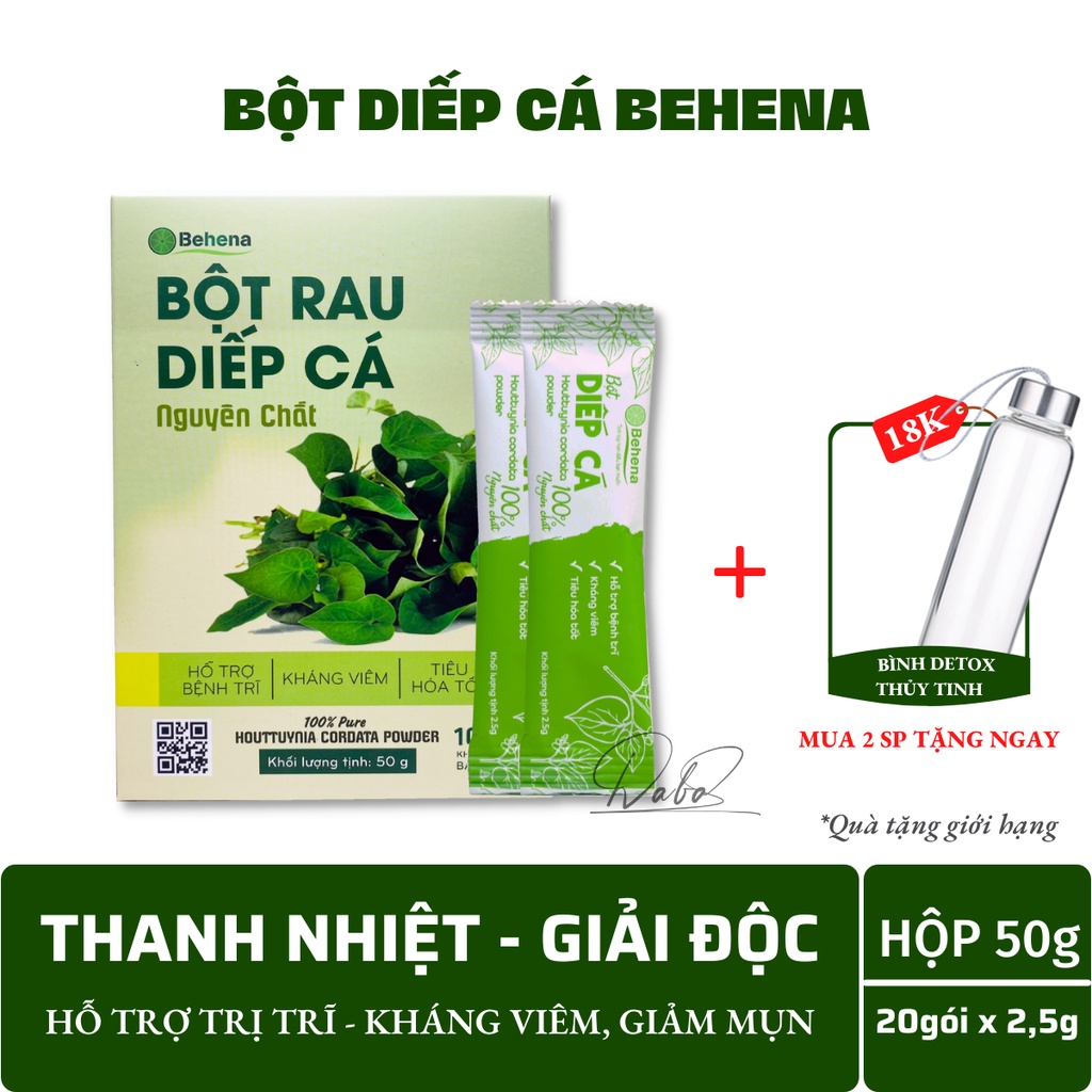 Bột Diếp Cá Behena thanh lọc cơ thể, hỗ trợ ngăn ngừa táo bón, trĩ, làm đẹp da, ngăn ngừa mụn cám ( Hộp 50gram)