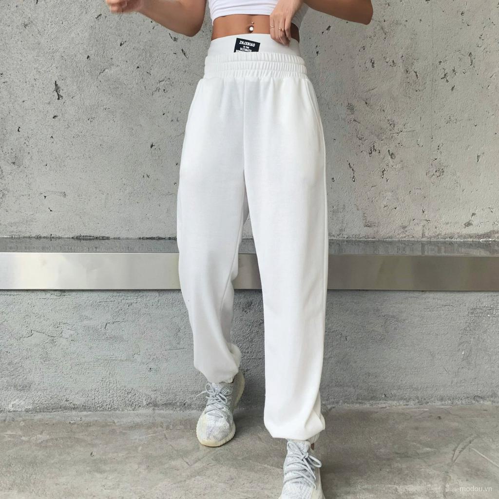 xia Quần Jogger Lưng Cao Màu Trơn Phong Cách Thể Thao Cho Nữ