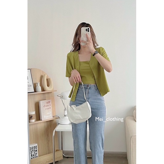 Set Áo Cardigan ngắn Tay Kèm Áo 2 Dây Phong Cách Hàn Quốc A6
