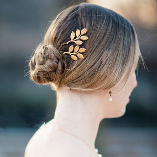 Kẹp tóc mạ vàng hình lá cây sang trọng