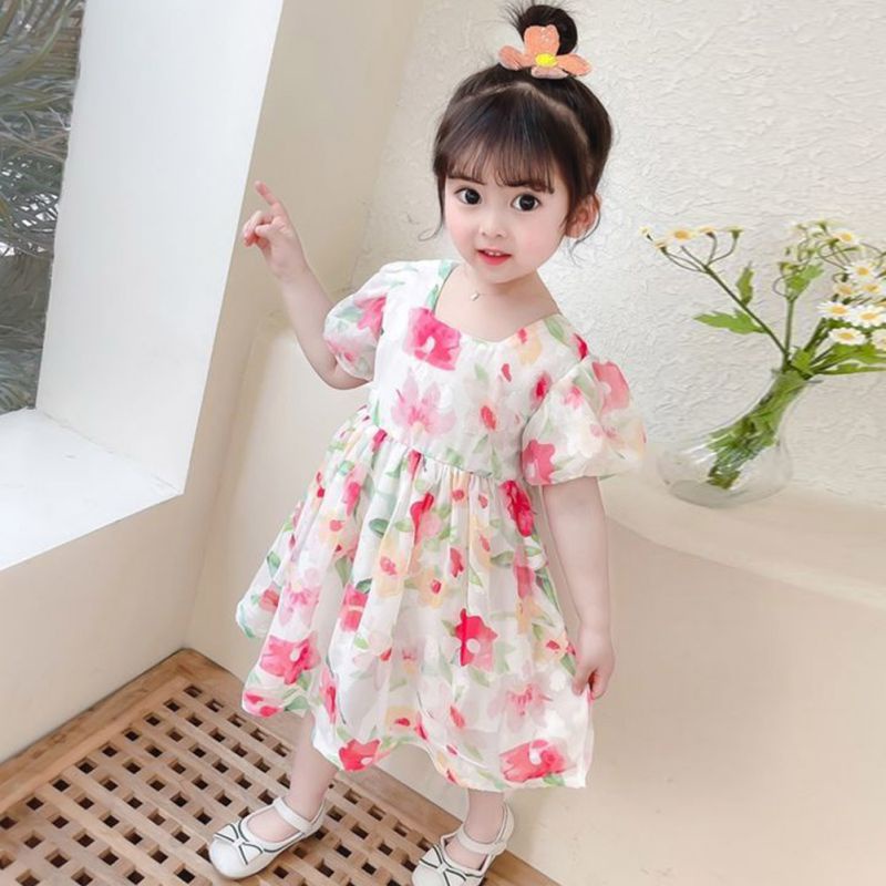 Đầm Bé Gái Đầm Công Chúa Mùa Hè Cổ Vuông Tay Cộc Kiểu Hàn Quốc Cho Bé Gái Se7En