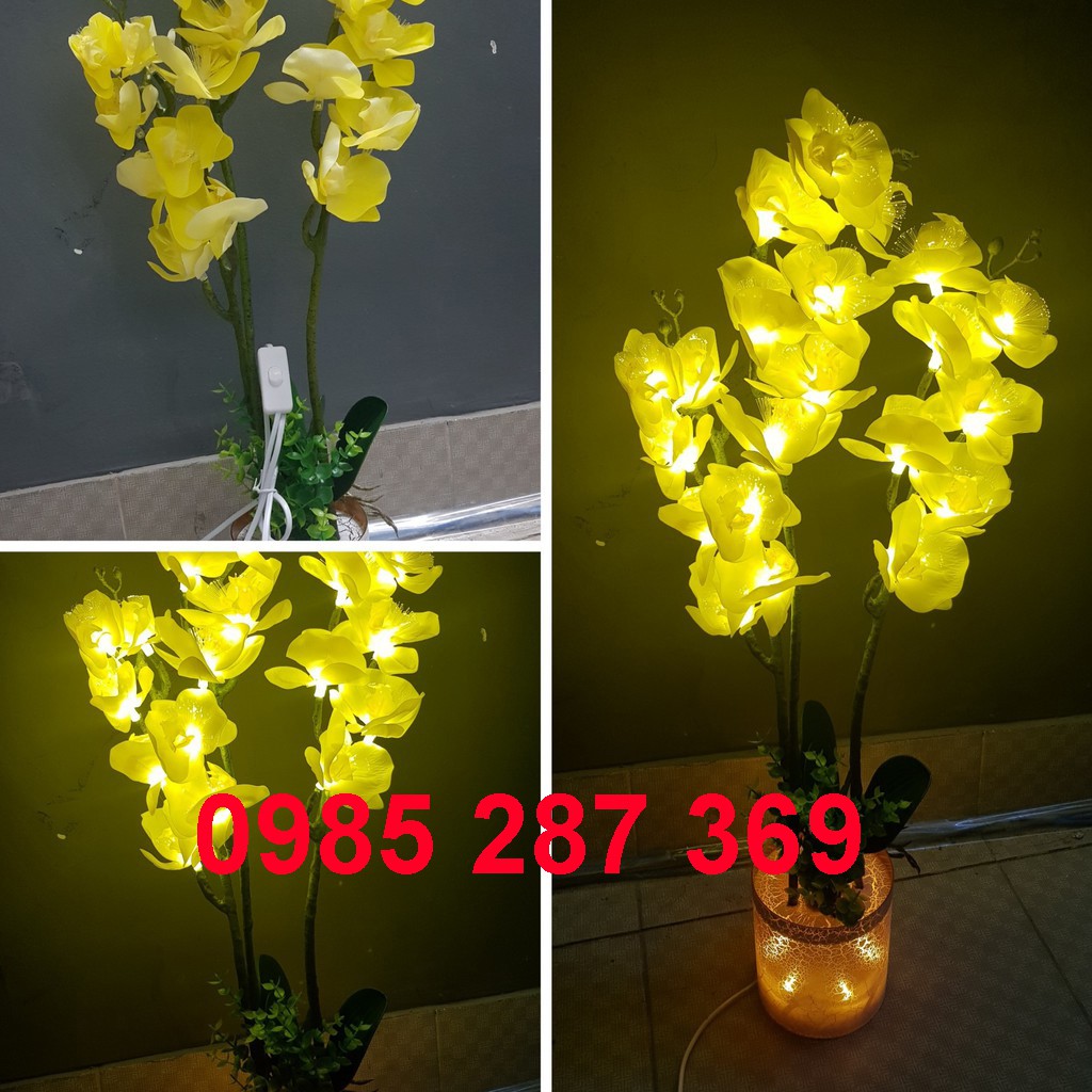 Đèn LED Hoa Lan 3 cành màu Vàng/Hồng. Cao 80cm