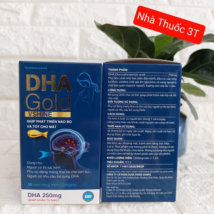 DHA -  Gold Vshine, DHA cho phụ nữ mang thai, giúp não bộ thai nhi phát triển toàn diện, DHA Nhập khẩu từ NaUy, hộp 30v
