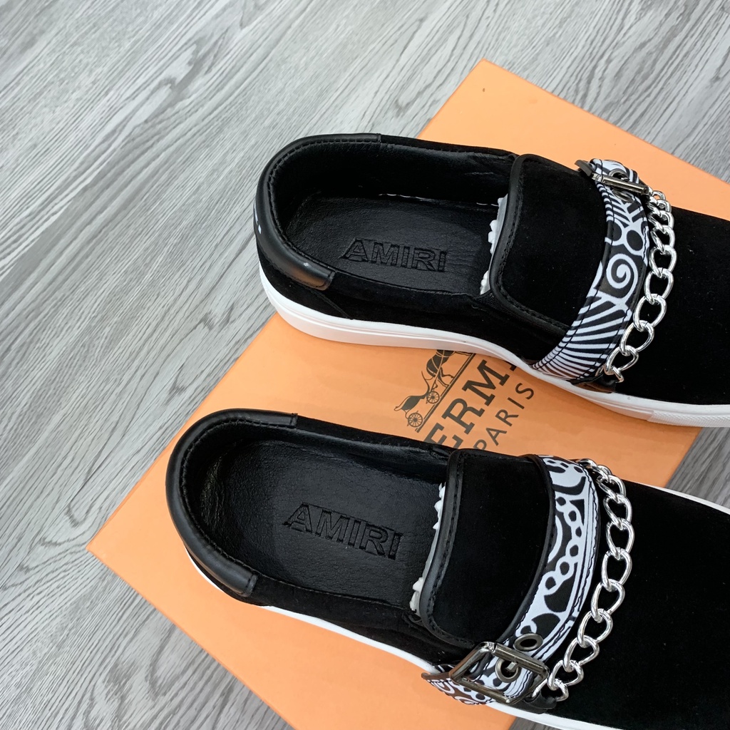 Giày Slipon Amiri Nhung Vạch Da Xích Siêu Chất GS22P