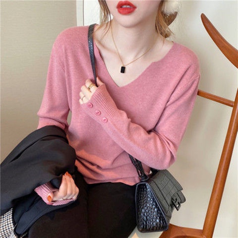 Áo sweater cổ chữ V thời trang thu đông  tùy chọn màu sắc dành cho nữ