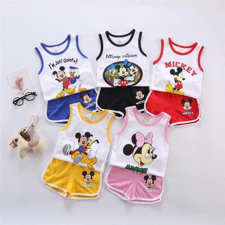 Bộ đồ quần áo mặc nhà cho trẻ em Mickey sát nách bé con trai gái từ 8 tháng đến 5 tuổi