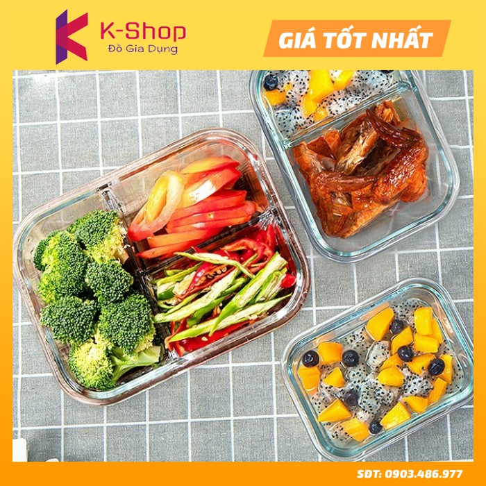 Hộp Cơm Thủy Tinh 3 Ngăn Cao Cấp Chịu Nhiệt Tốt. Hộp Cơm Thủy Tinh, Nhựa Cao Cấp
