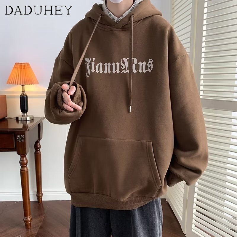 Áo hoodie dáng rộng có mũ trùm đầu in họa tiết phong cách thời trang Hong Kong mùa thu 2022 cho nam