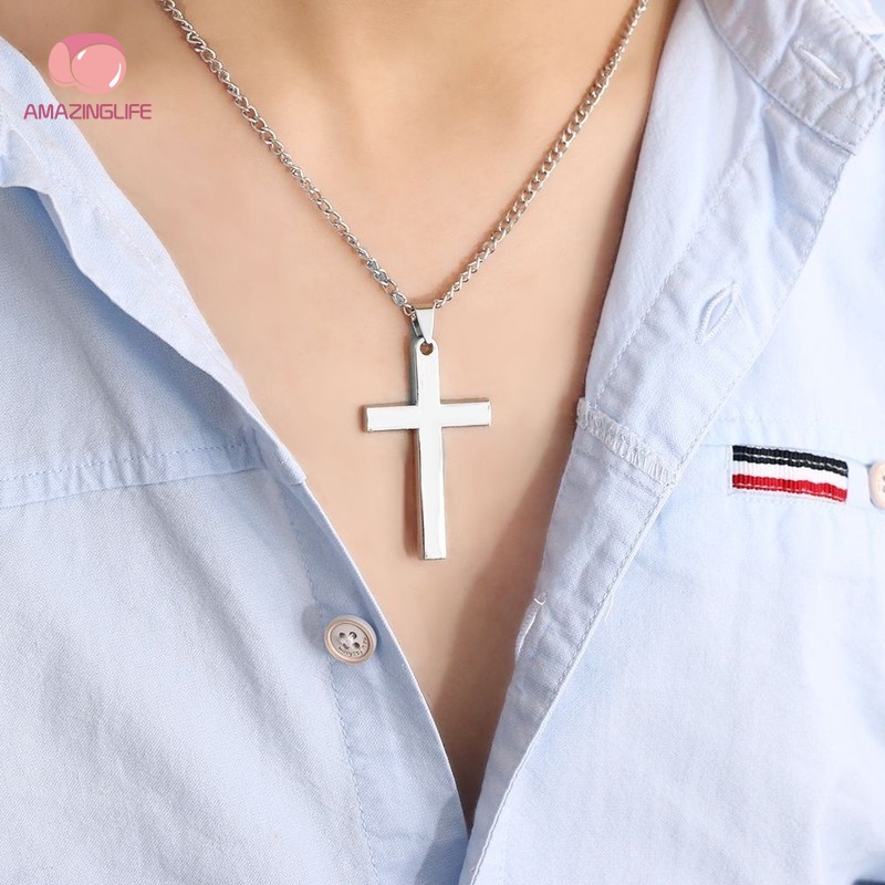 Vòng cổ Bằng Thép Không Gỉ Mặt Thánh Giá Thời Trang Cá Tính Cho Nam