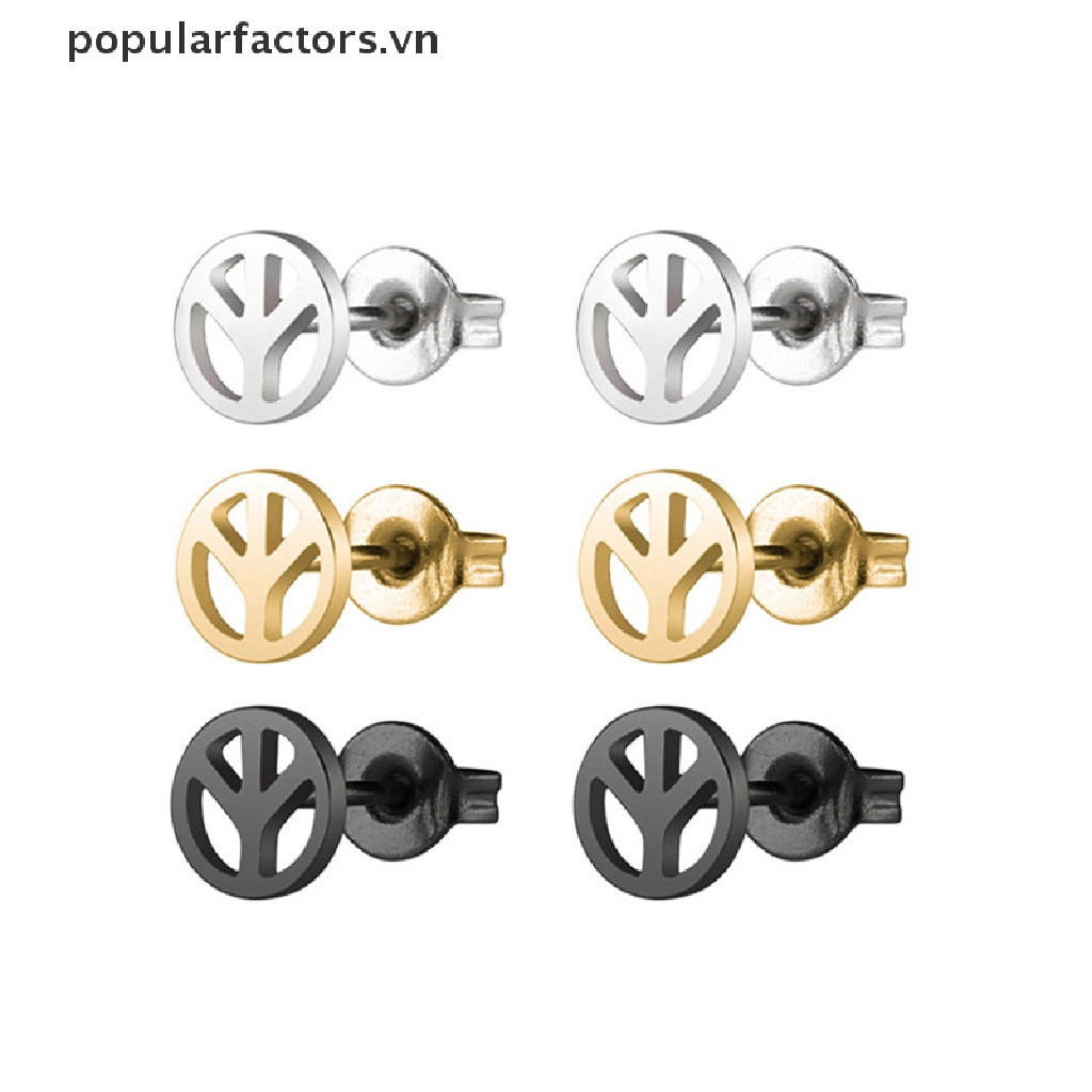 Bông Tai Biểu Tượng Hòa Bình Bằng Thép Không Gỉ Chống Thấm Nước Phong Cách Punk Đơn Giản Cho Nữ