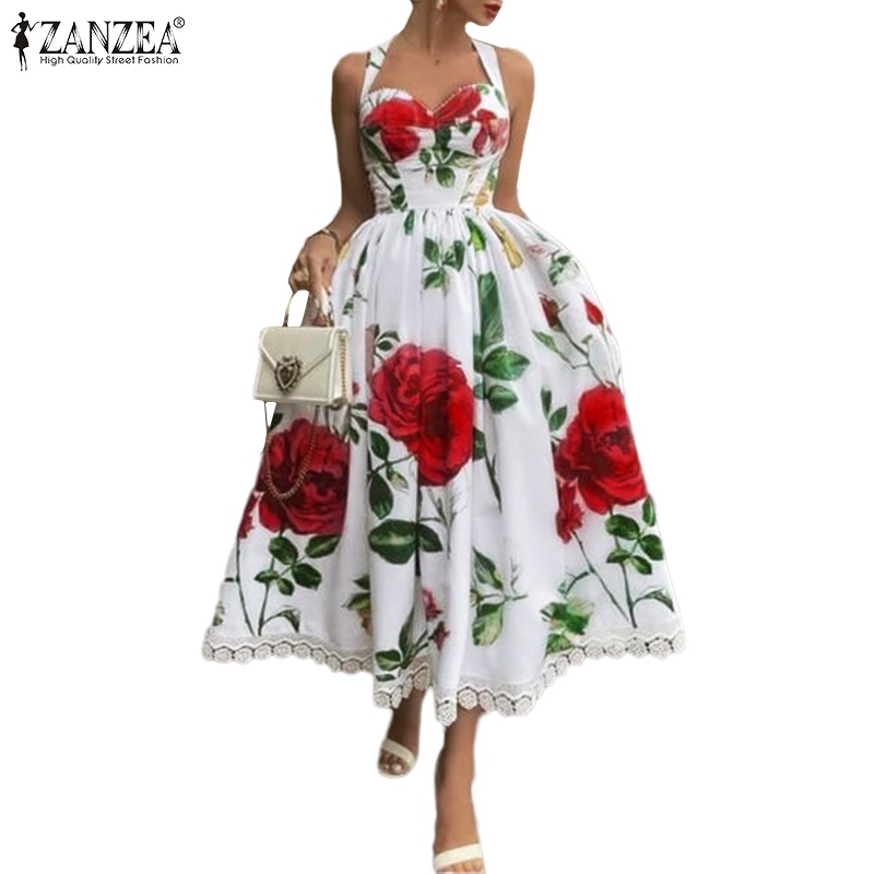 Đầm dài không tay ZANZEA họa tiết hoa vintage cho nữ