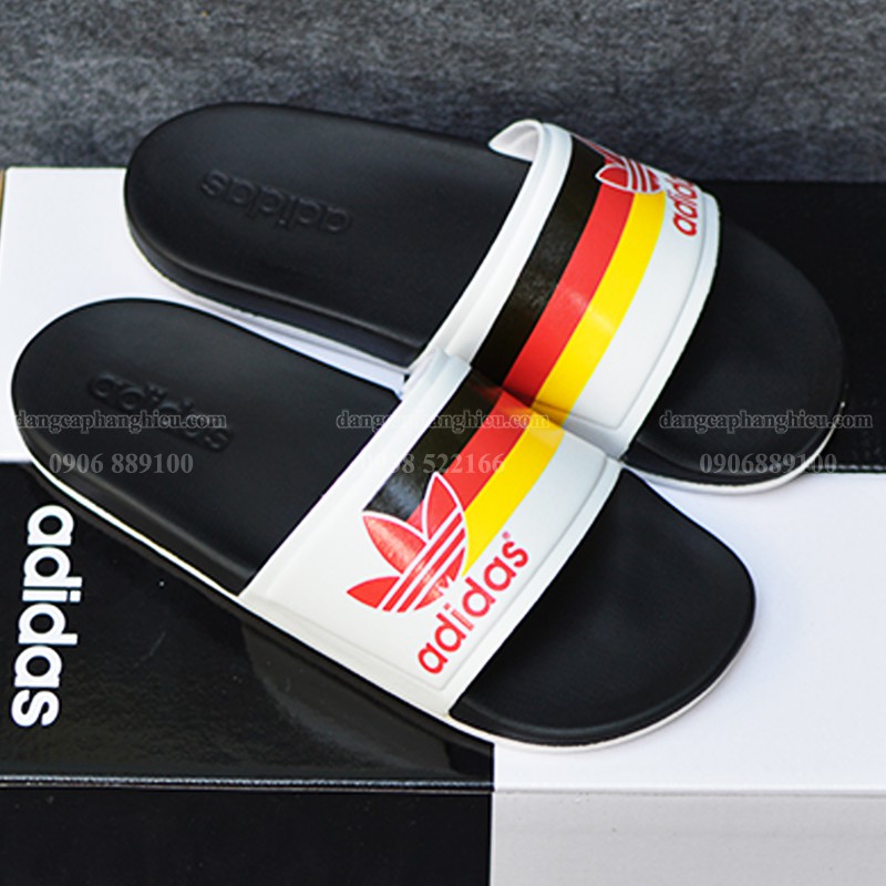 Adidas Plus Cloudfoam Sample ba lá màu đen đế trắng quai trắng sọc đen đỏ vàng