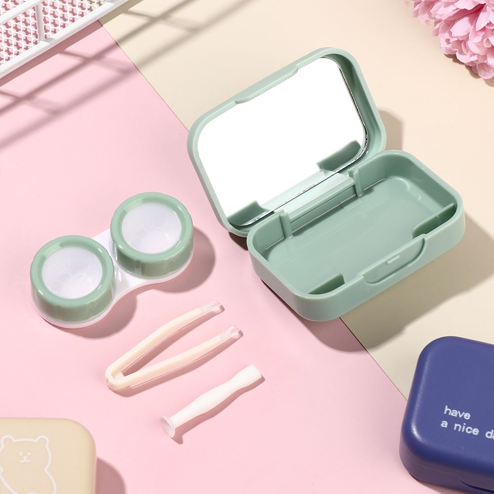 Unmegoni đựng kính áp tròng nhiều màu sắc hình gấu hoạt hình nhỏ dễ thương có gương mang theo khi đi du lịch