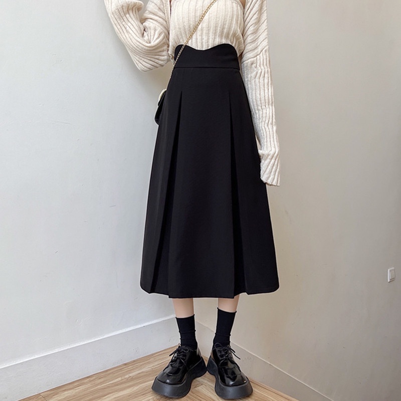 Chân váy dài ulzzang cạp cao xếp li trẻ trung năng động