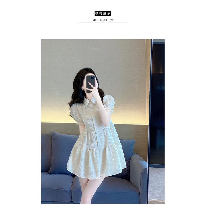 Dress woman summer sweet 2022 new small French style thin pleated bubble sleeve shirt a-shaped skirt