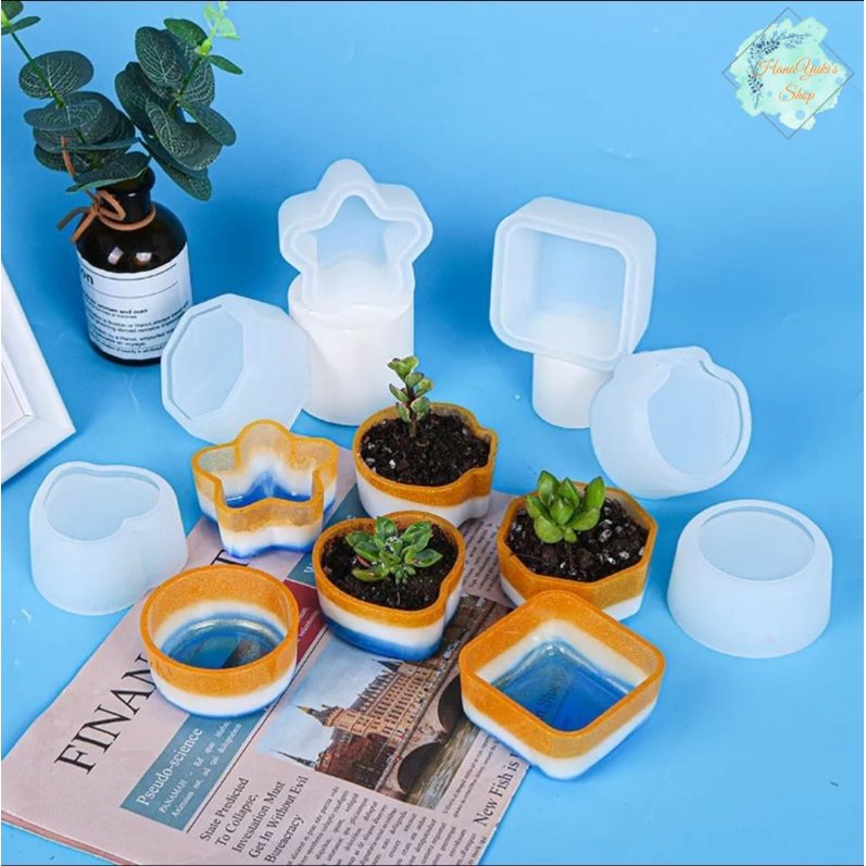 Khuôn silicone làm chậu cây/ đồ đựng hình tim, sò, ngôi sao trong thủ công Resin, nến, xi măng, jesmonite...