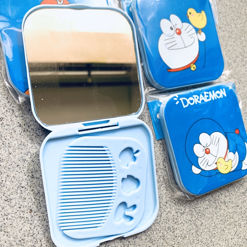 Gương lược, gương gấp, gương mini, kiếng có nắp cầm tay Doraemon dễ thương