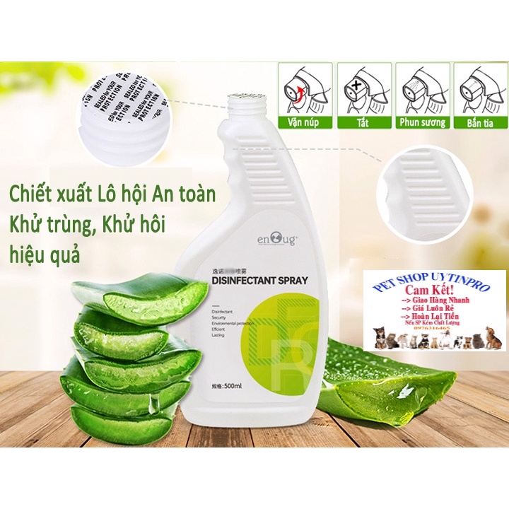 Chai xịt EnOug Disinfectant Spray 500ml Khử mùi hôi Diệt vi khuẩn Diệt nấm mốc Khu vực nuôi Chó mèo Thú cưng