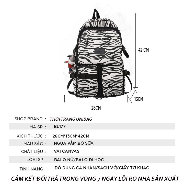 Balo ulzzang họa tiết bò sữa, ngựa vằn thời trang streetwear cao cấp  cá tính cho nam nữThời trang UNIBAG Bl 605