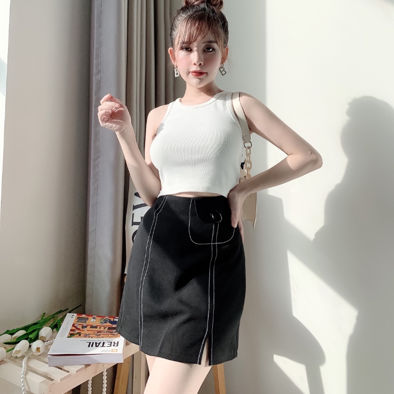 Chân váy ngắn chữ A chỉ nổi đơn giản đẹp sang trọng vô cùng tôn dáng Mely's Fashion CV09