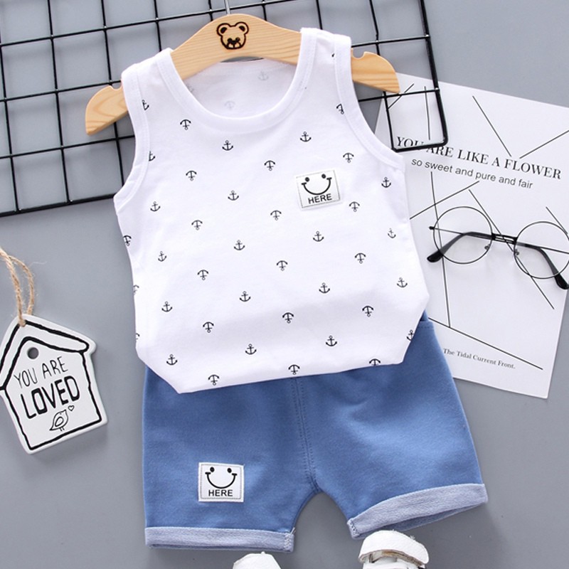 Bộ áo thun hoạ tiết hoa xinh xắn và quần short cá tính cho bé trai từ 6 tháng - 5 tuổi