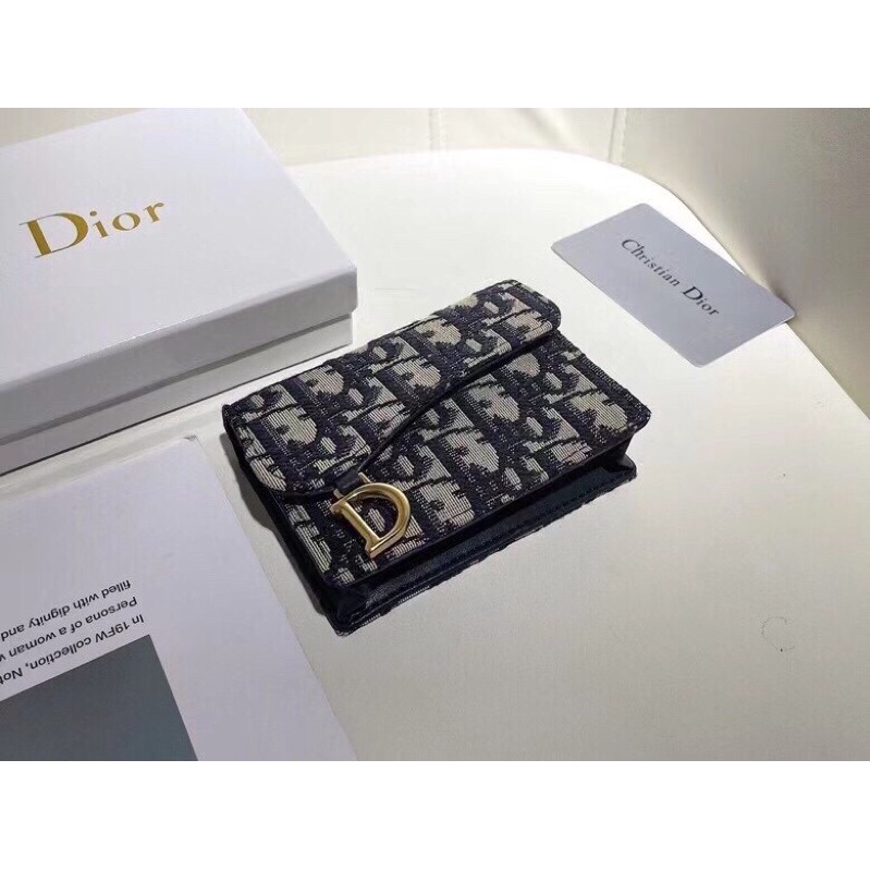 Ví mini thời trang Dior CD dáng gập, chất liệu da cao cấp phối họa tiết siêu sang