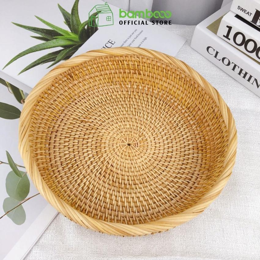 Khay tròn đan mây trang trí BAMBOOO ECO đựng ấm trà hoa phong cách Nhật Bản