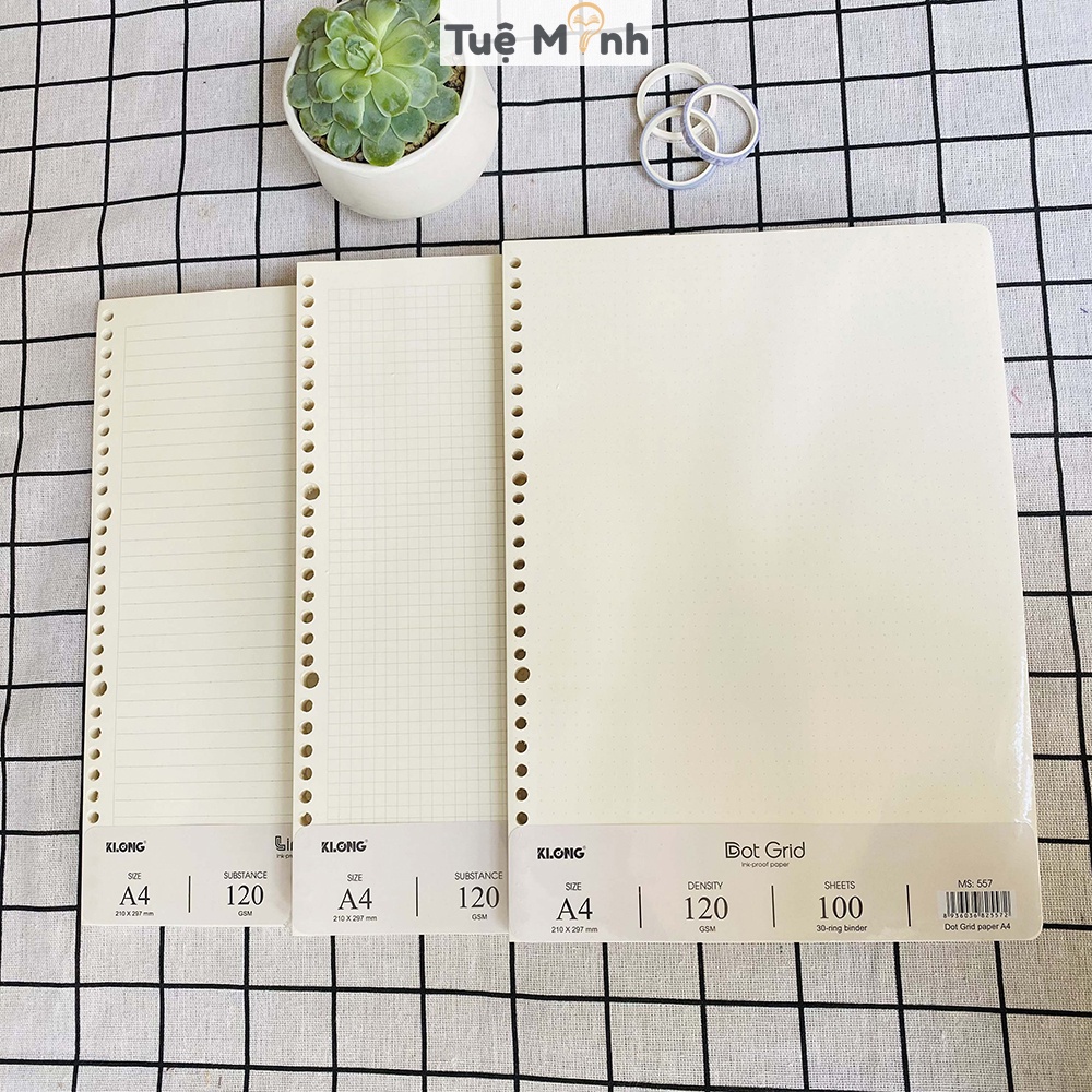Sổ còng Klong A4 giấy caro/ Dot grid/ kẻ ngang line tùy chọn VPPTUEMINH, ruột giấy refill binder Klong nhiều loại