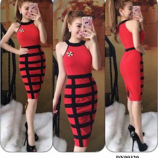 Đầm body phối sọc cá tính