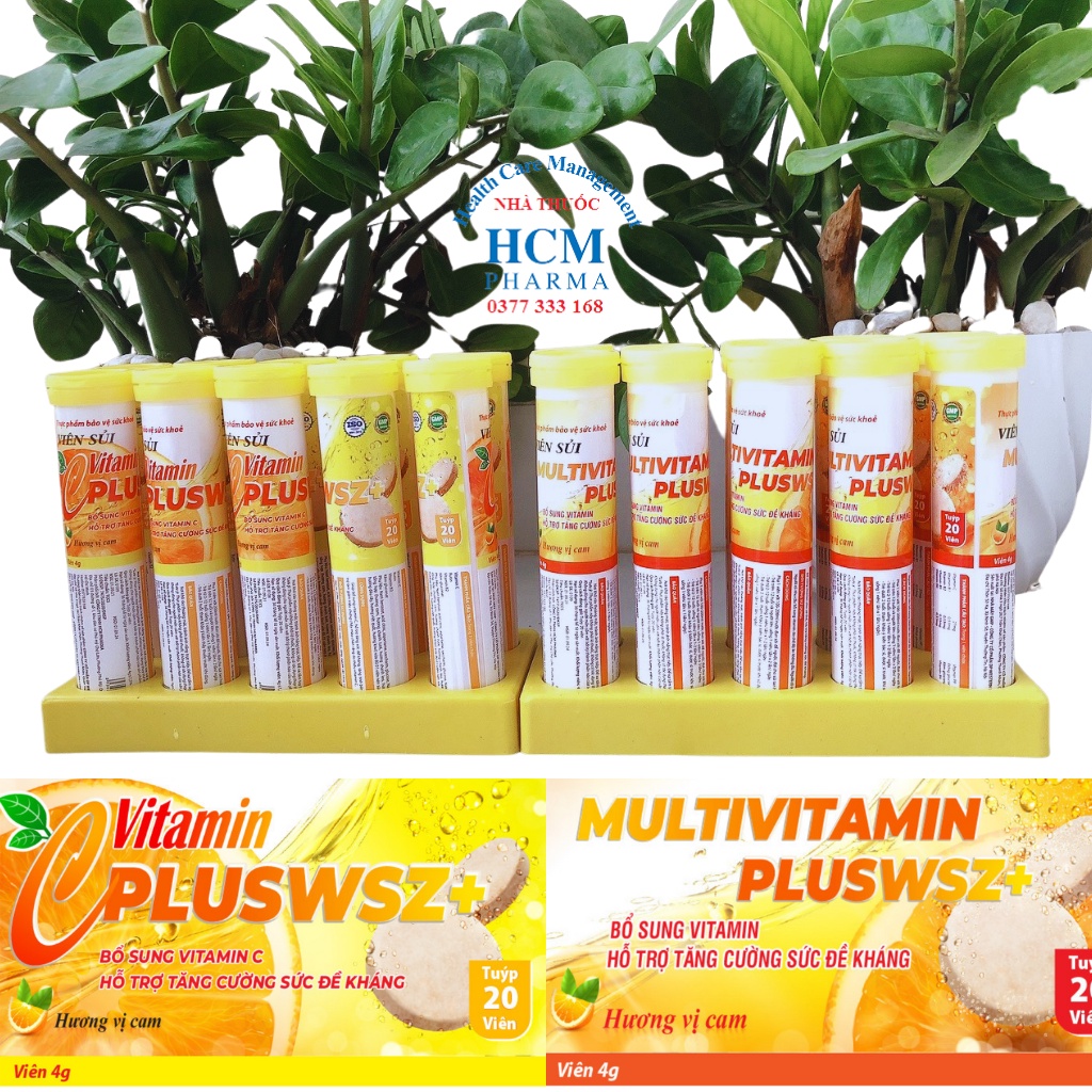 Vitamin C sủi tăng sức đề kháng cho bé người lớn PLUSWSZ 20 viên 4 gam vị cam HCM09