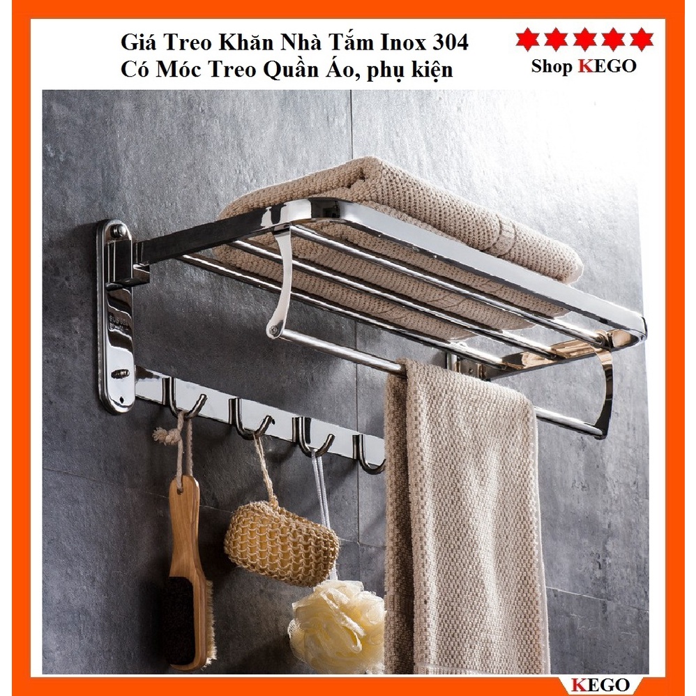 Giá treo khăn nhà tắm Inox 304 - Có Móc Treo Quần áo, Phụ kiện