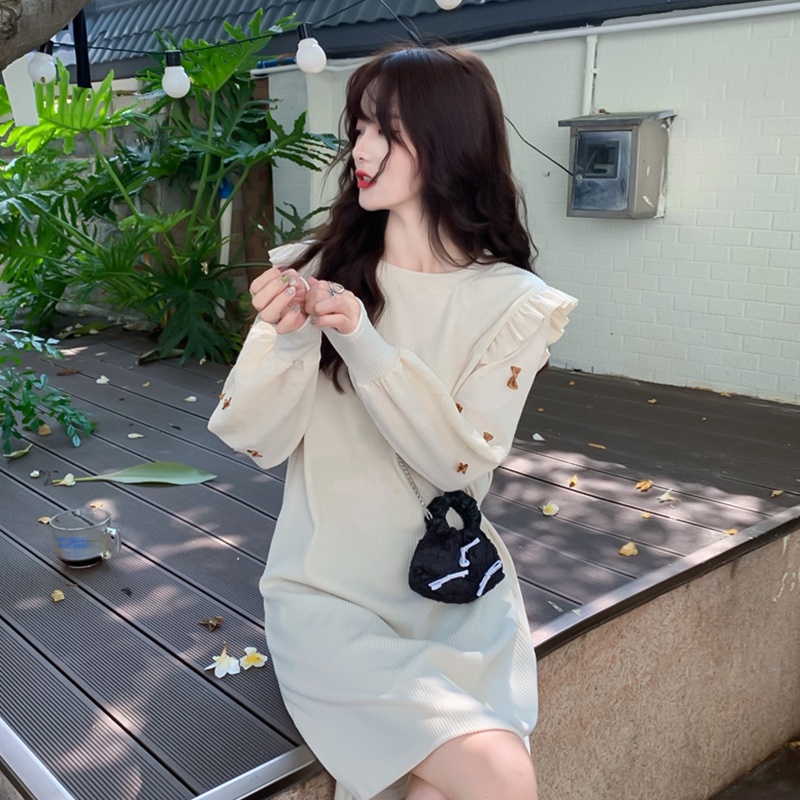 Váy len nữ dài tay mùa thu 2021 váy len giả 2 mảnh thu đông thiết kế mới sang trọng ngọt ngào khí chất