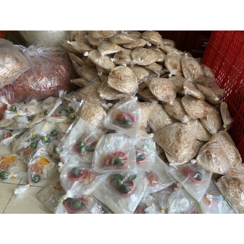 set 50 túi bánh tráng chấm muối tôm siêu cay kèm ớt rim