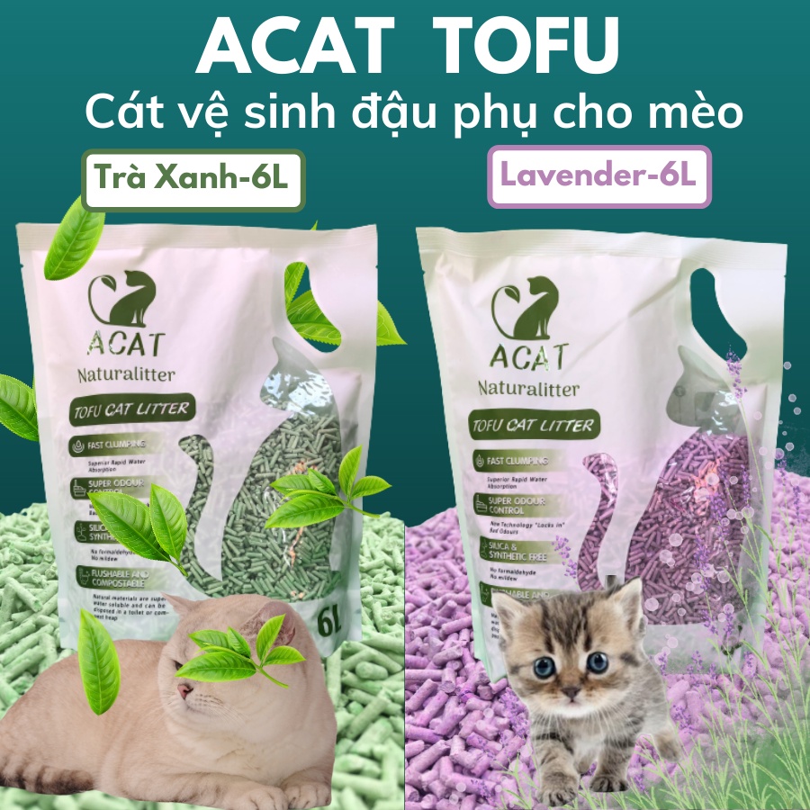 Cát đậu nành tofu đậu phụ cho mèo vệ sinh túi 6lit-2kg mùi trà xanh, lavender