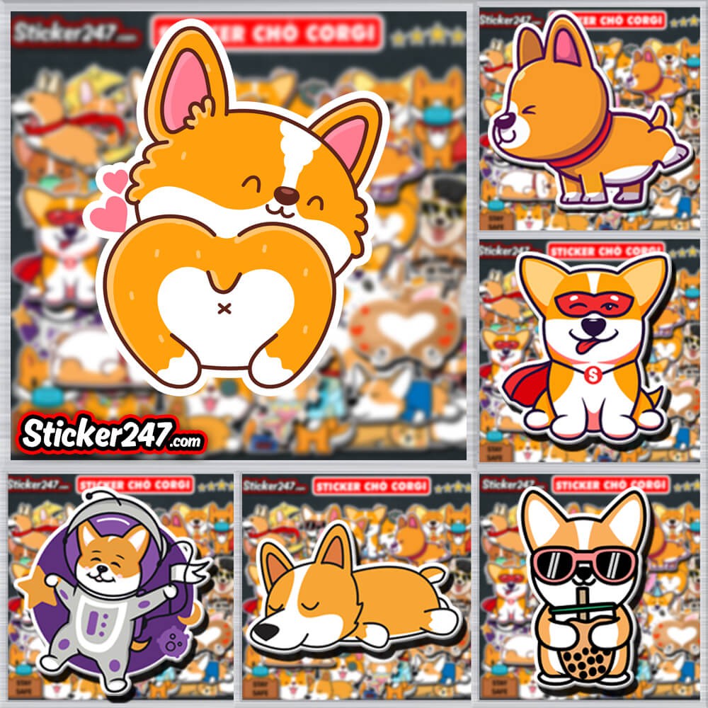 Sticker Corgi chống nước 𝑭𝒓𝒆𝒆𝒔𝒉𝒊𝒑 sticker hình dán laptop, điện thoại, đàn guitar, dán mũ bảo hiểm, vali - Sticker247