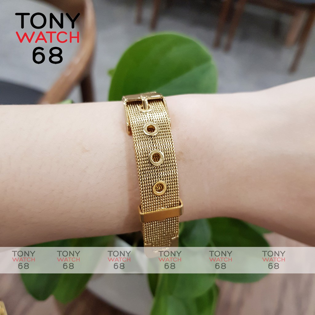 Đồng hồ đôi nam nữ QB dây lụa vàng sang chảnh chống nước chính hãng Tony Watch 68